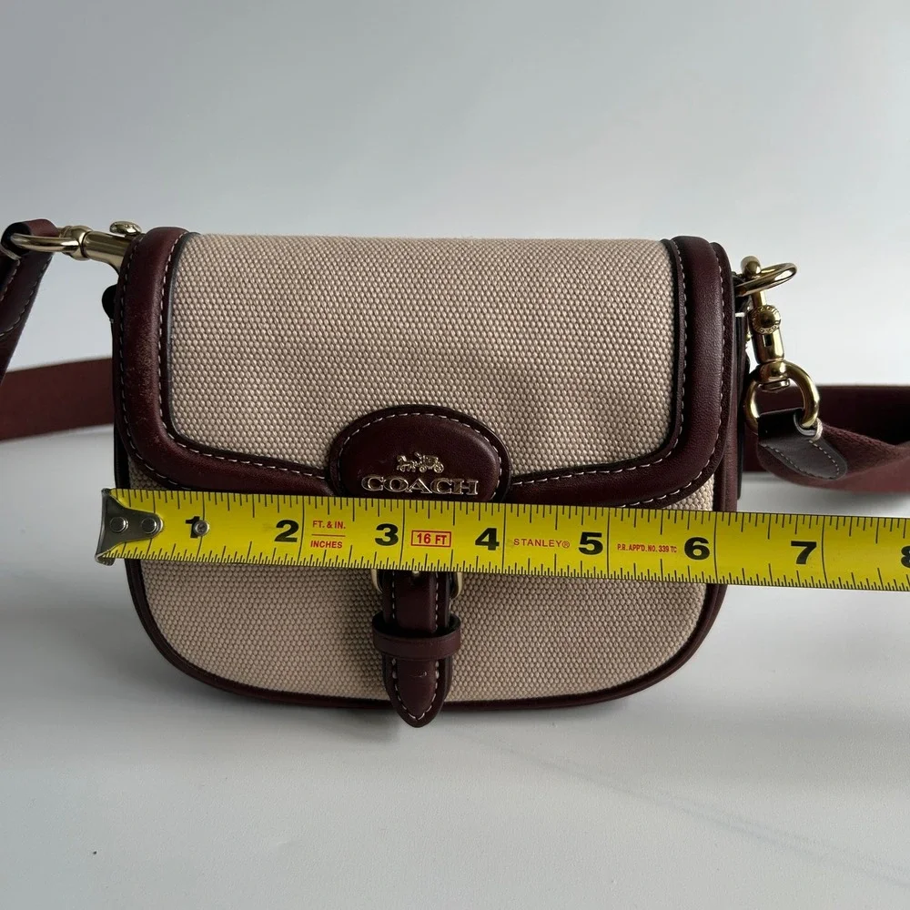 Coach Amelia Small Saddle Bag Burgundy Canvas Leather Excellent